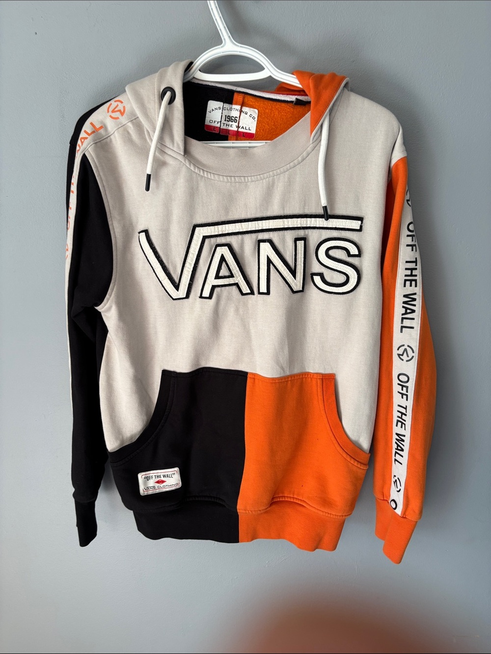 Unique Vans Colorblock Pullover Hoodie - Cream, Black & Orange